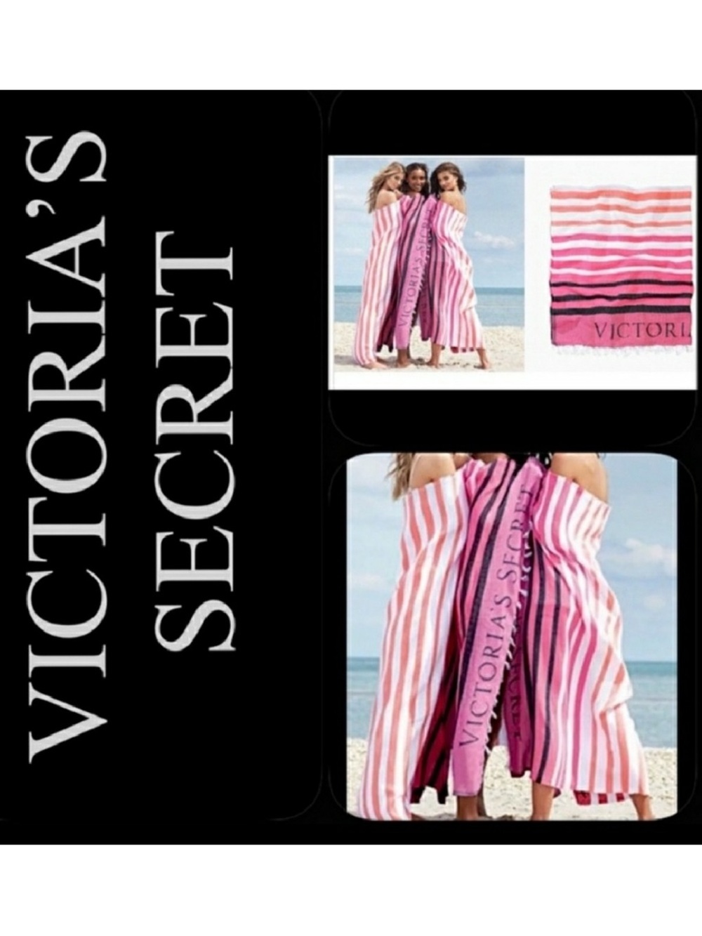 VICTORIA’S SECRET 🏖️ 50x60 LIGHTWEIGHT STRIPED PINK & CORAL 100% COTTON BLANKET